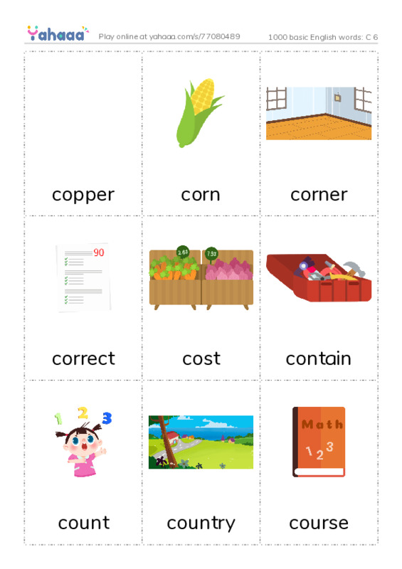 1000 basic English words: C 6 PDF flaschards with images