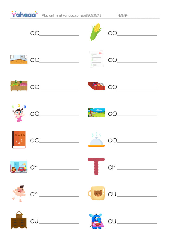 1000 basic English words: C 6 PDF worksheet writing row