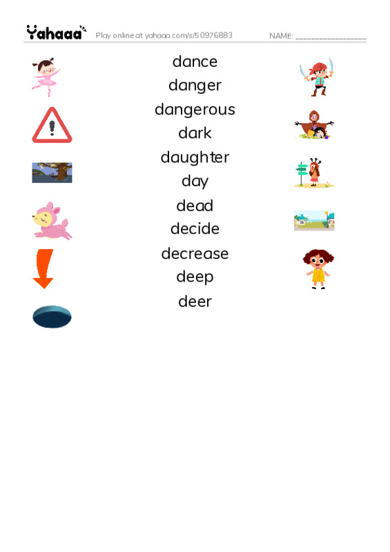 1000 basic English words: D 1 PDF three columns match words