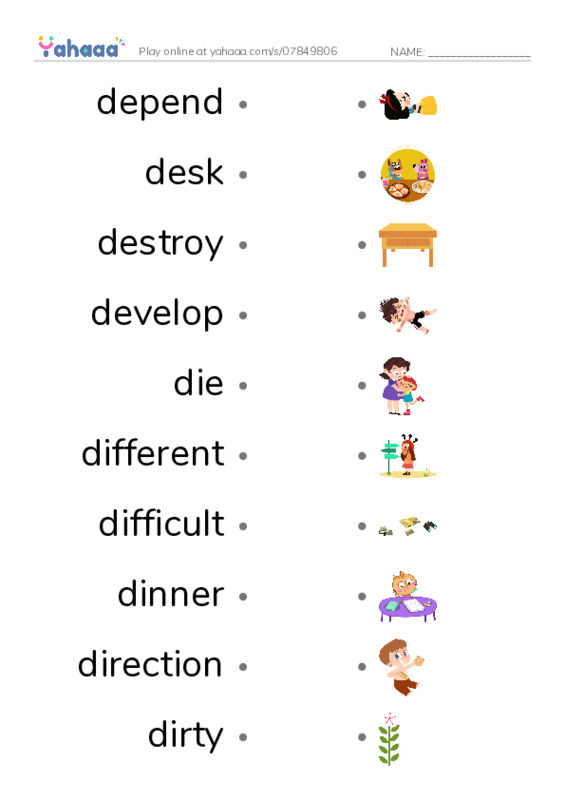 1000 basic English words: D 2 PDF link match words worksheet