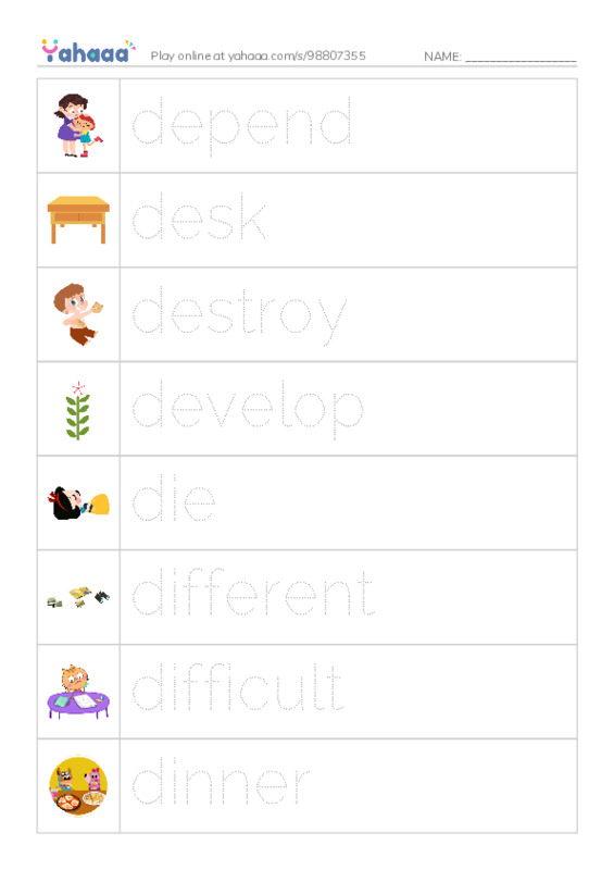 1000 basic English words: D 2 PDF one column image words