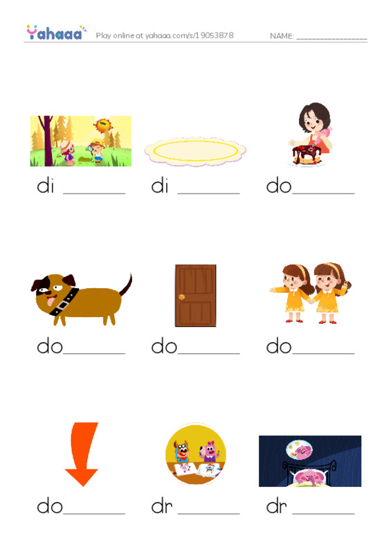 1000 basic English words: D 3 PDF worksheet to fill in words gaps