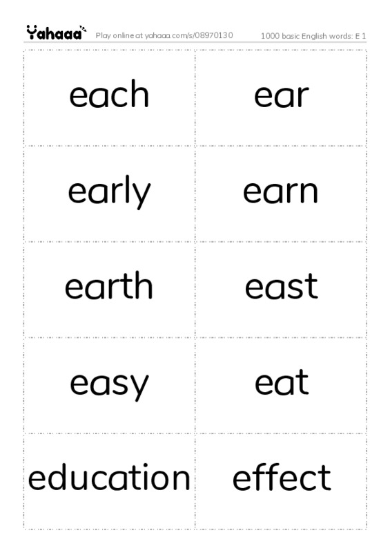 1000 basic English words: E 1 PDF two columns flashcards