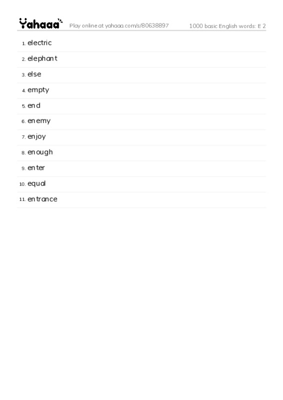 1000 basic English words: E 2 PDF words glossary