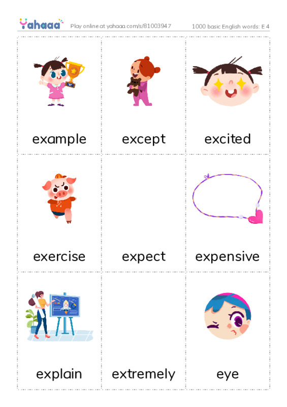 1000 basic English words: E 4 PDF flaschards with images