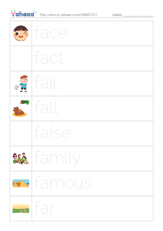1000 basic English words: F 1 PDF one column image words
