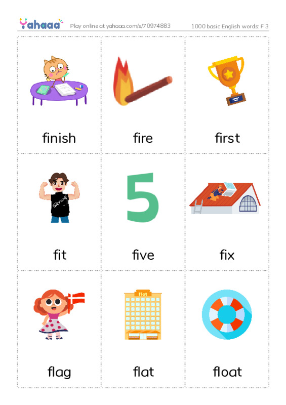 1000 basic English words: F 3 PDF flaschards with images