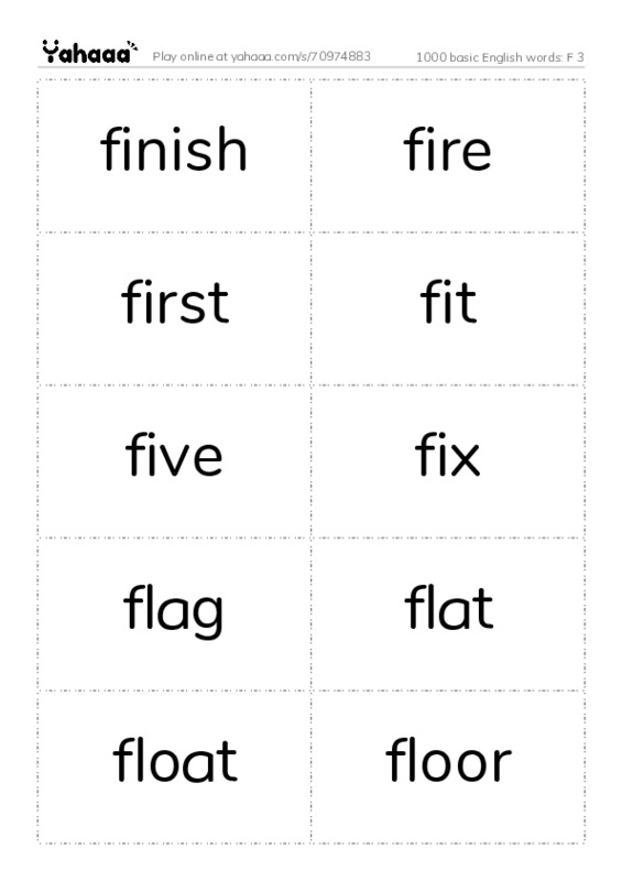 1000 basic English words: F 3 PDF two columns flashcards