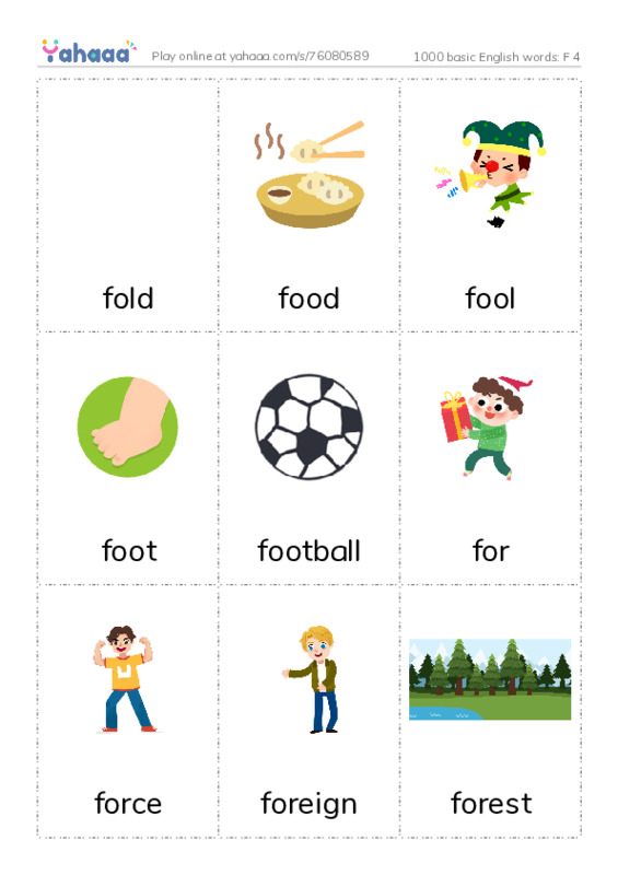 1000 basic English words: F 4 PDF flaschards with images