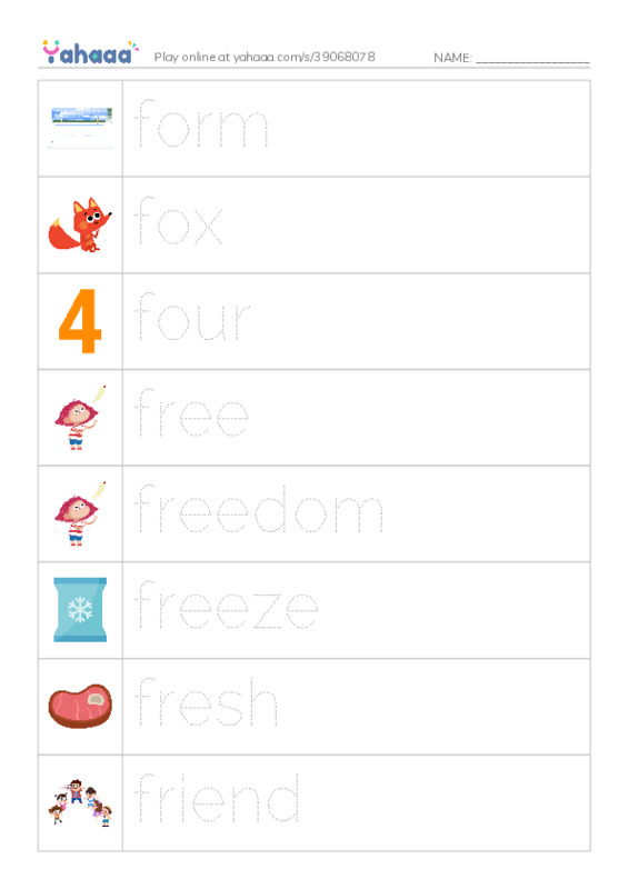 1000 basic English words: F 5 PDF one column image words