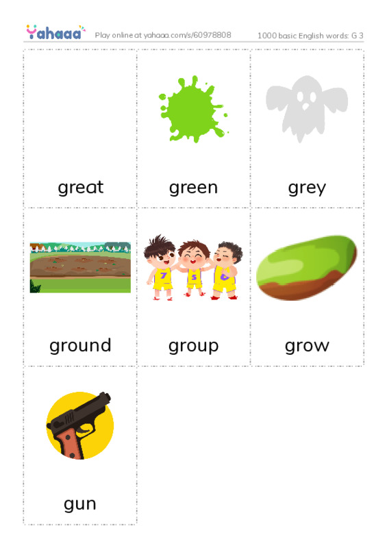 1000 basic English words: G 3 PDF flaschards with images