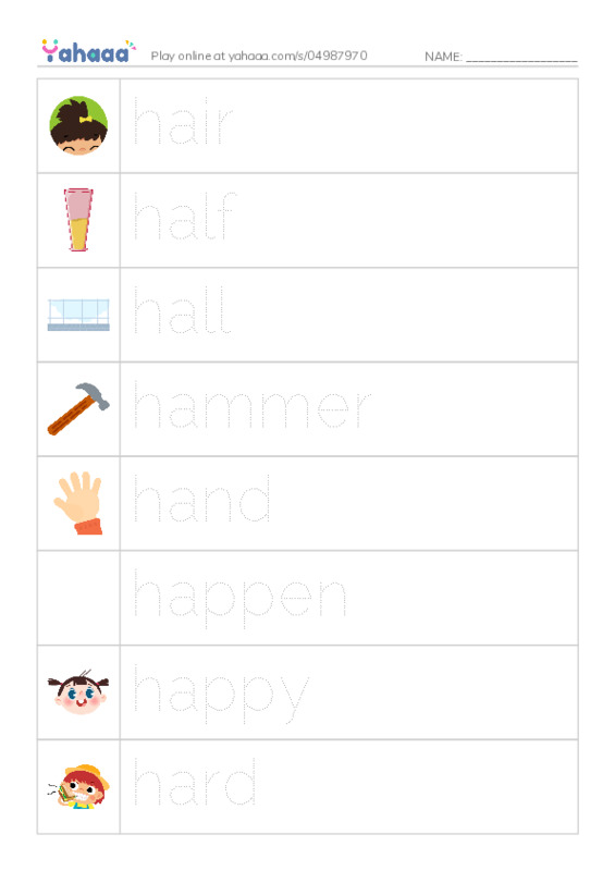 1000 basic English words: H 1 PDF one column image words