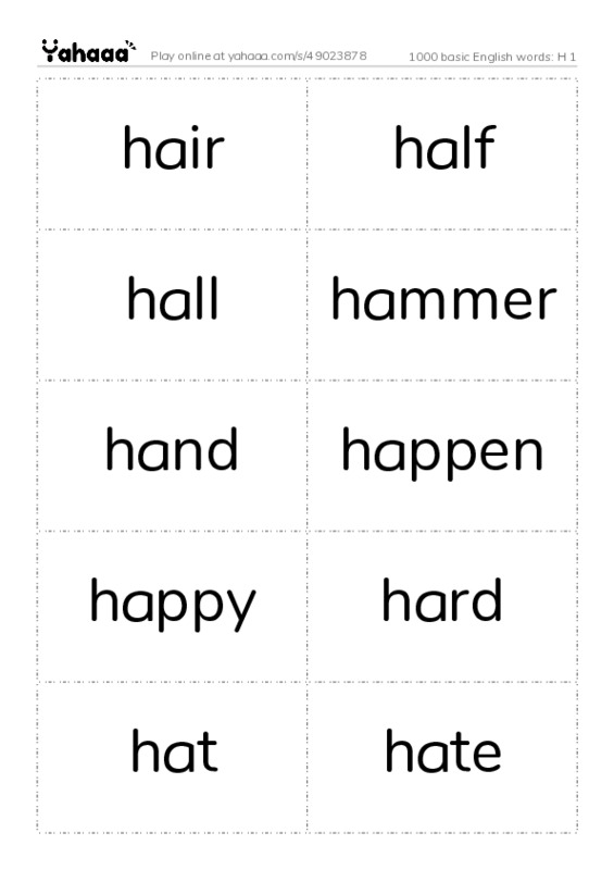 1000 basic English words: H 1 PDF two columns flashcards