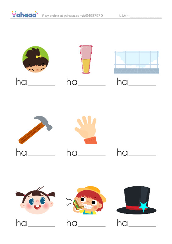 1000 basic English words: H 1 PDF worksheet to fill in words gaps