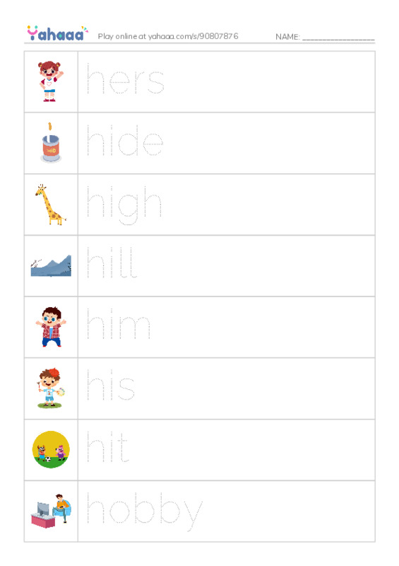 1000 basic English words: H 3 PDF one column image words
