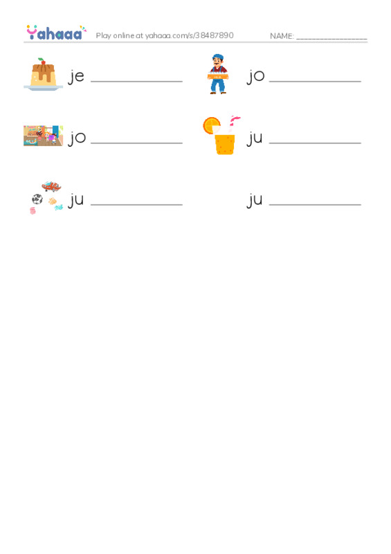1000 basic English words: J PDF worksheet writing row