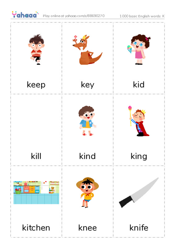 1000 basic English words: K PDF flaschards with images