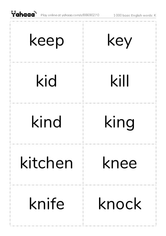 1000 basic English words: K PDF two columns flashcards