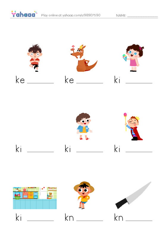 1000 basic English words: K PDF worksheet to fill in words gaps