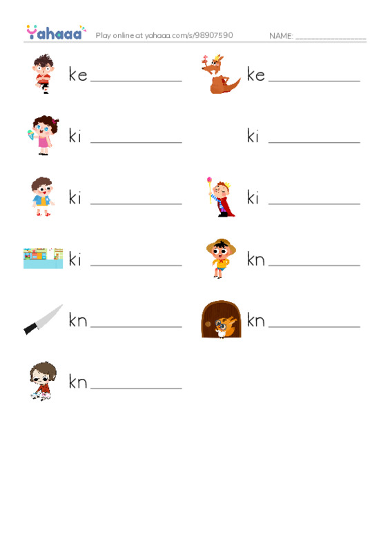 1000 basic English words: K PDF worksheet writing row