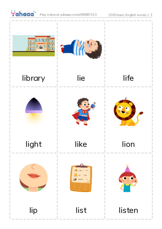1000 basic English words: L 3 PDF flaschards with images