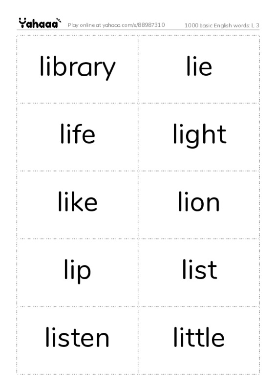 1000 basic English words: L 3 PDF two columns flashcards