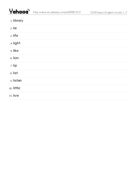 1000 basic English words: L 3 PDF words glossary