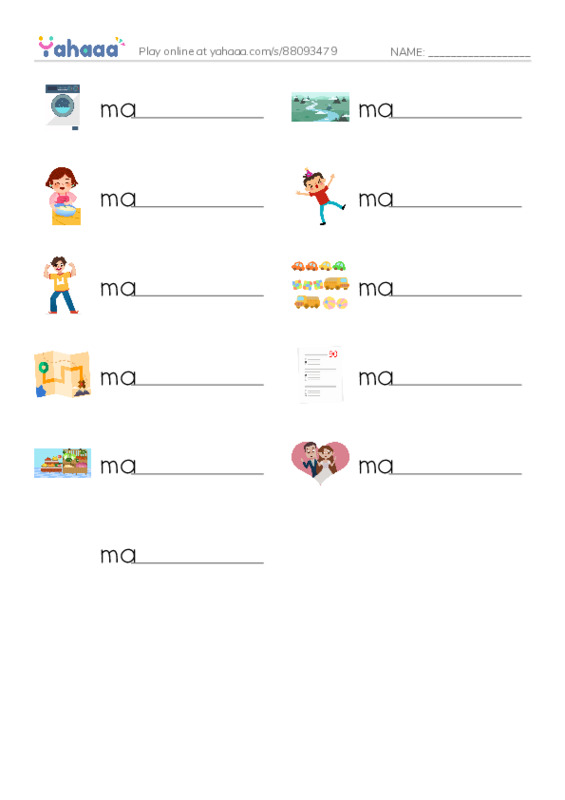 1000 basic English words: M 1 PDF worksheet writing row