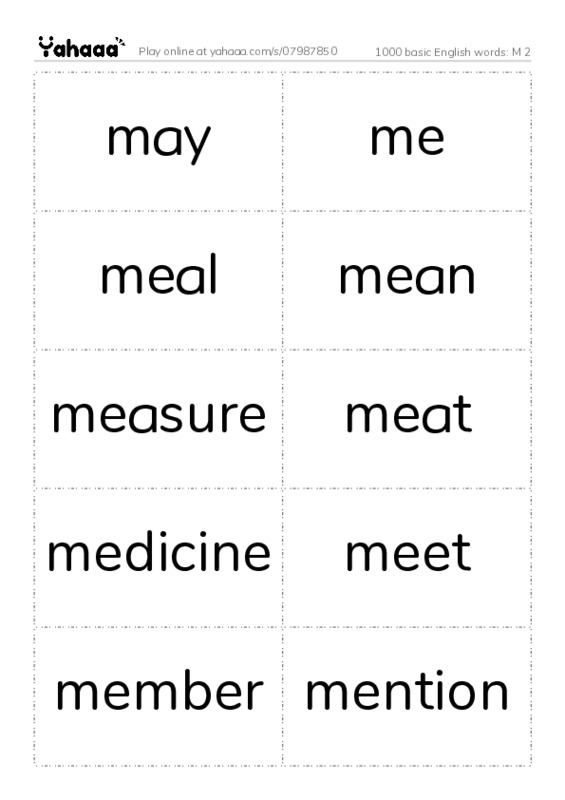1000 basic English words: M 2 PDF two columns flashcards