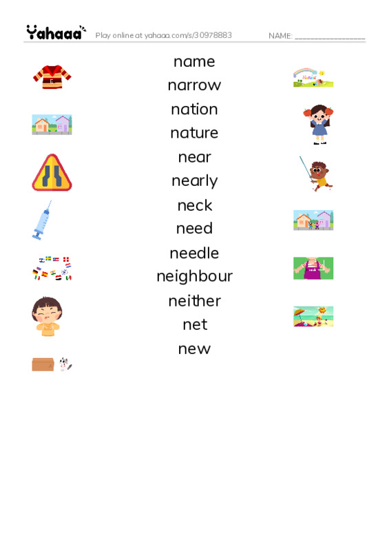 1000 basic English words: N 1 PDF three columns match words