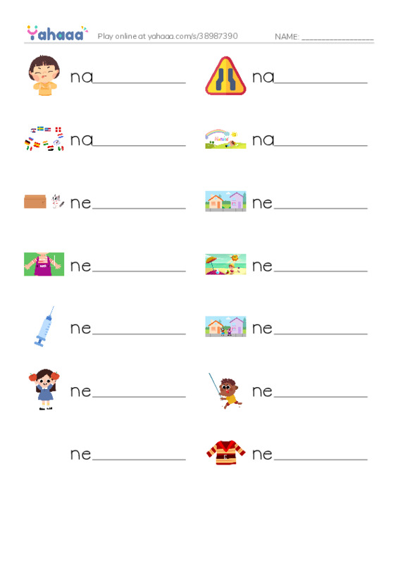 1000 basic English words: N 1 PDF worksheet writing row