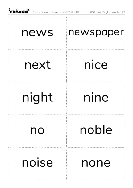 1000 basic English words: N 2 PDF two columns flashcards