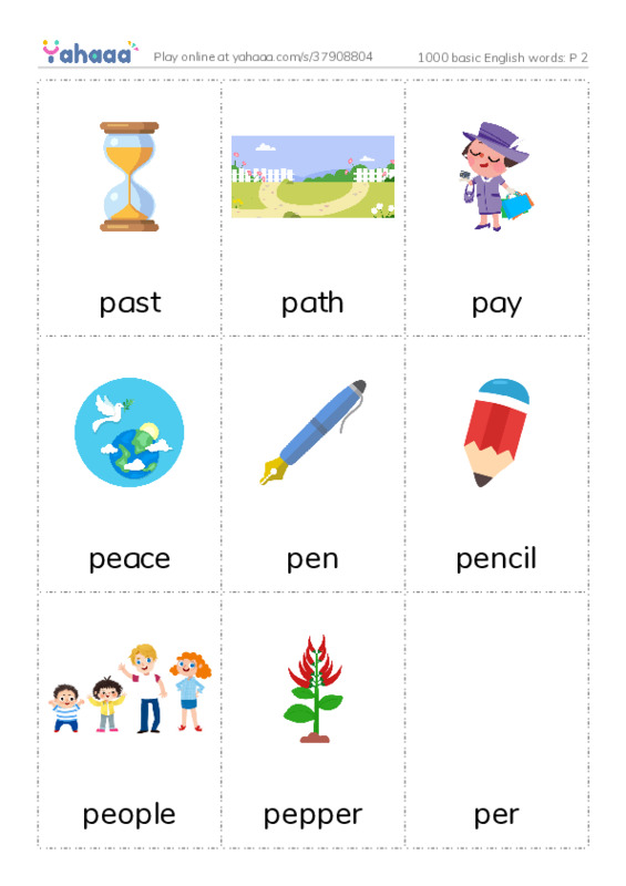 1000 basic English words: P 2 PDF flaschards with images