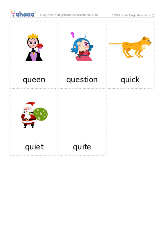 1000 basic English words: Q PDF flaschards with images