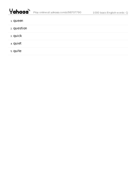 1000 basic English words: Q PDF words glossary