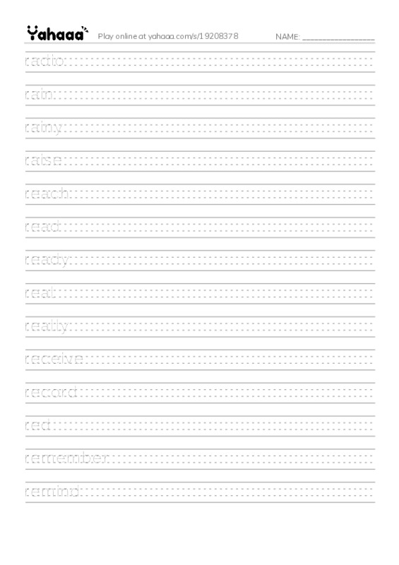 1000 basic English words: R 1 PDF write between the lines worksheet