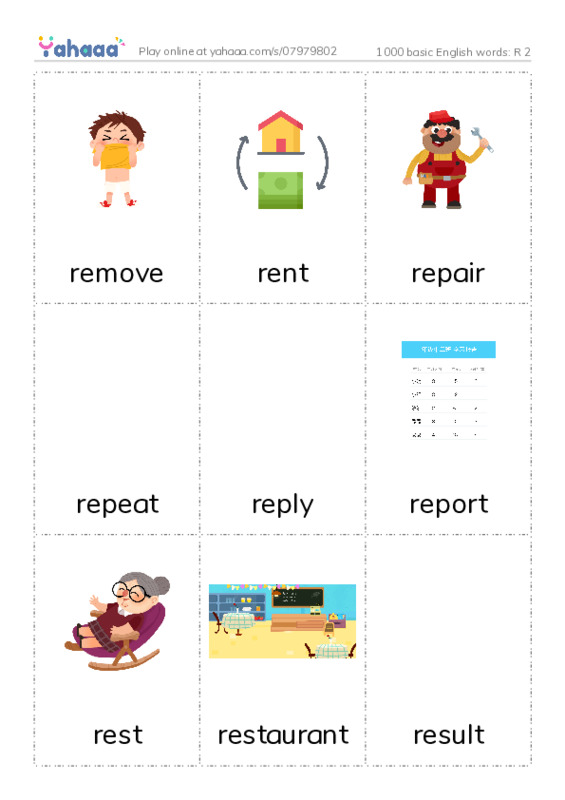 1000 basic English words: R 2 PDF flaschards with images