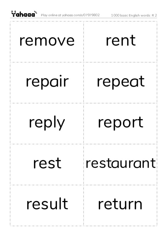 1000 basic English words: R 2 PDF two columns flashcards
