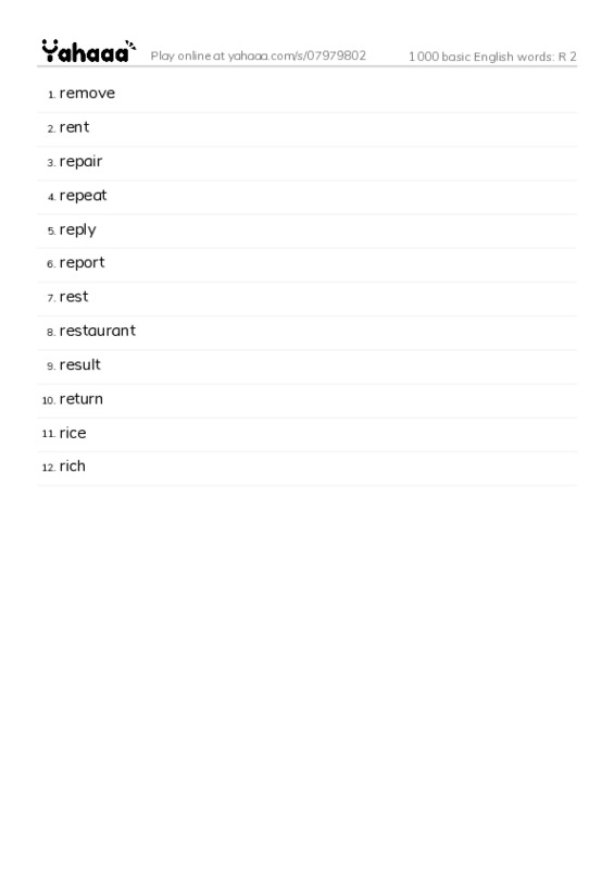 1000 basic English words: R 2 PDF words glossary