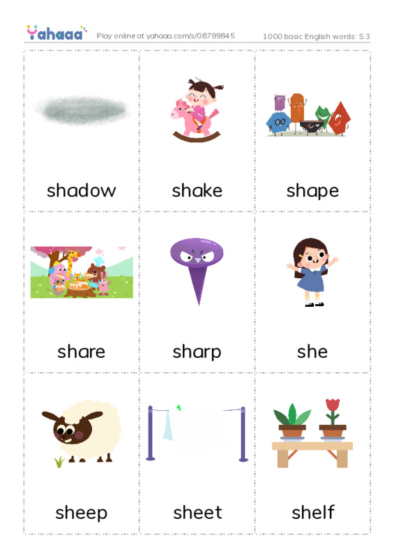 1000 basic English words: S 3 PDF flaschards with images