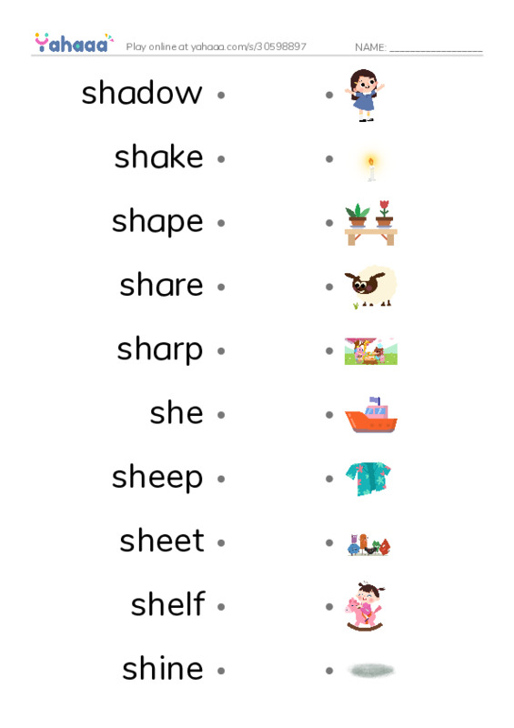 1000 basic English words: S 3 PDF link match words worksheet