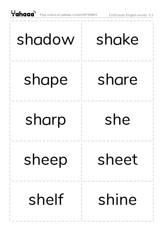 1000 basic English words: S 3 PDF two columns flashcards