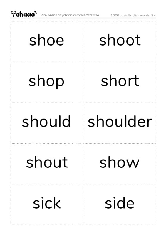 1000 basic English words: S 4 PDF two columns flashcards