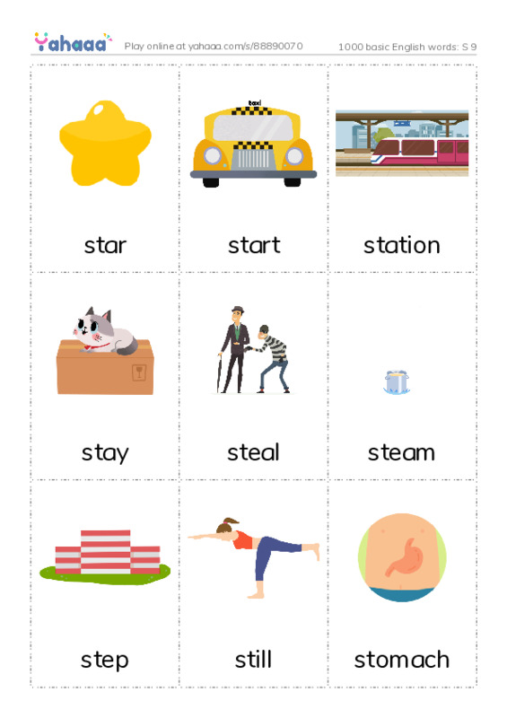 1000 basic English words: S 9 PDF flaschards with images