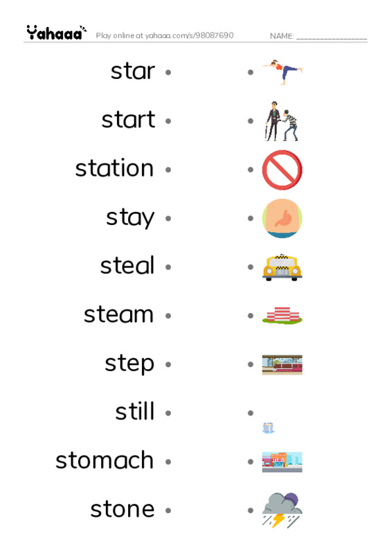 1000 basic English words: S 9 PDF link match words worksheet