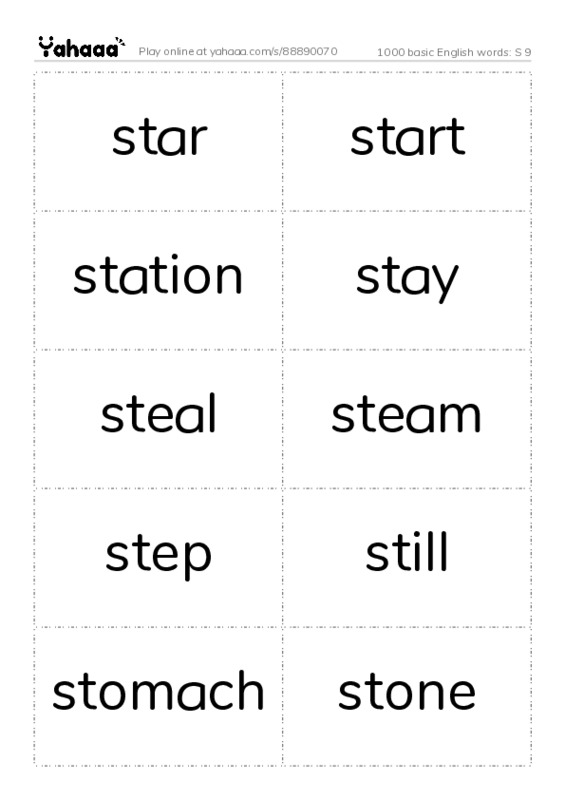 1000 basic English words: S 9 PDF two columns flashcards