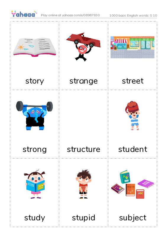 1000 basic English words: S 10 PDF flaschards with images