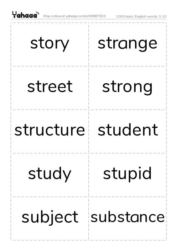 1000 basic English words: S 10 PDF two columns flashcards