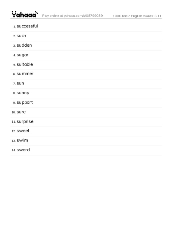 1000 basic English words: S 11 PDF words glossary