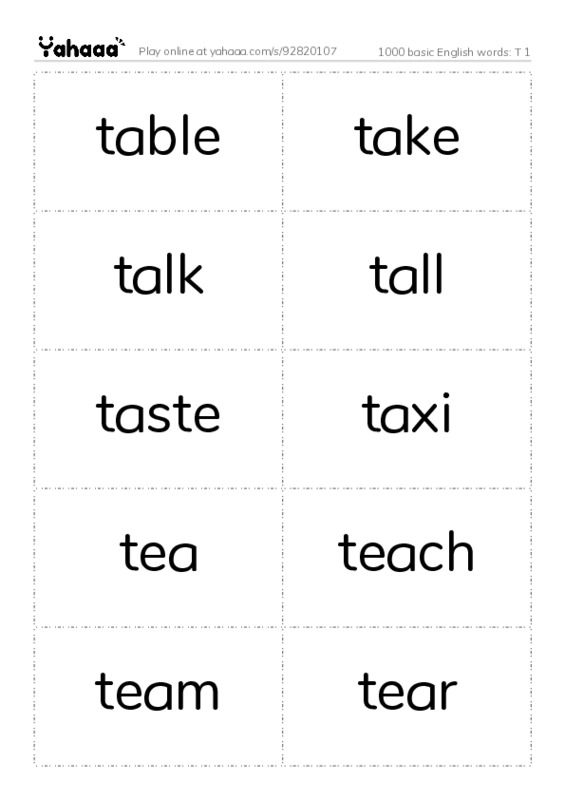 1000 basic English words: T 1 PDF two columns flashcards